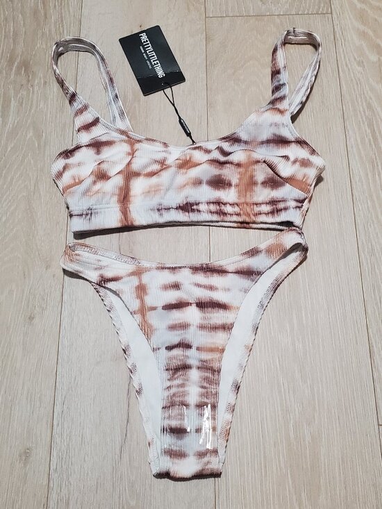 PrettyLittleThing Other - Nude Ribbed Tie Dye High Leg Bikini Bottoms and Top